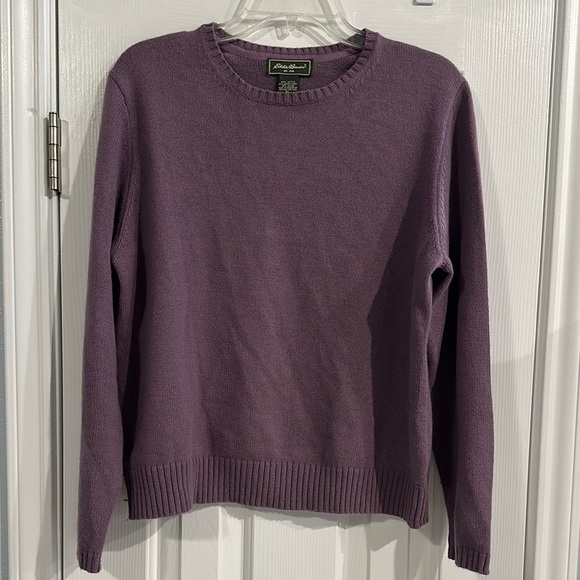 Eddie Bauer Cotton ANGORA Rabbit Hair Nylon Sweater XL Purple Crewneck Pullover - Picture 1 of 10